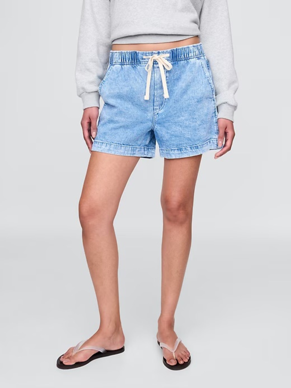 Gap Easy Denim Shorts Light Wash Drawstring Waist Relaxed Fit Size M